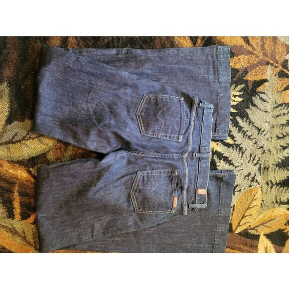 7 For All Mankind Jeans Women's 26 Indigo Blue Flare Mid Rise Distressed - Picture 3 of 3